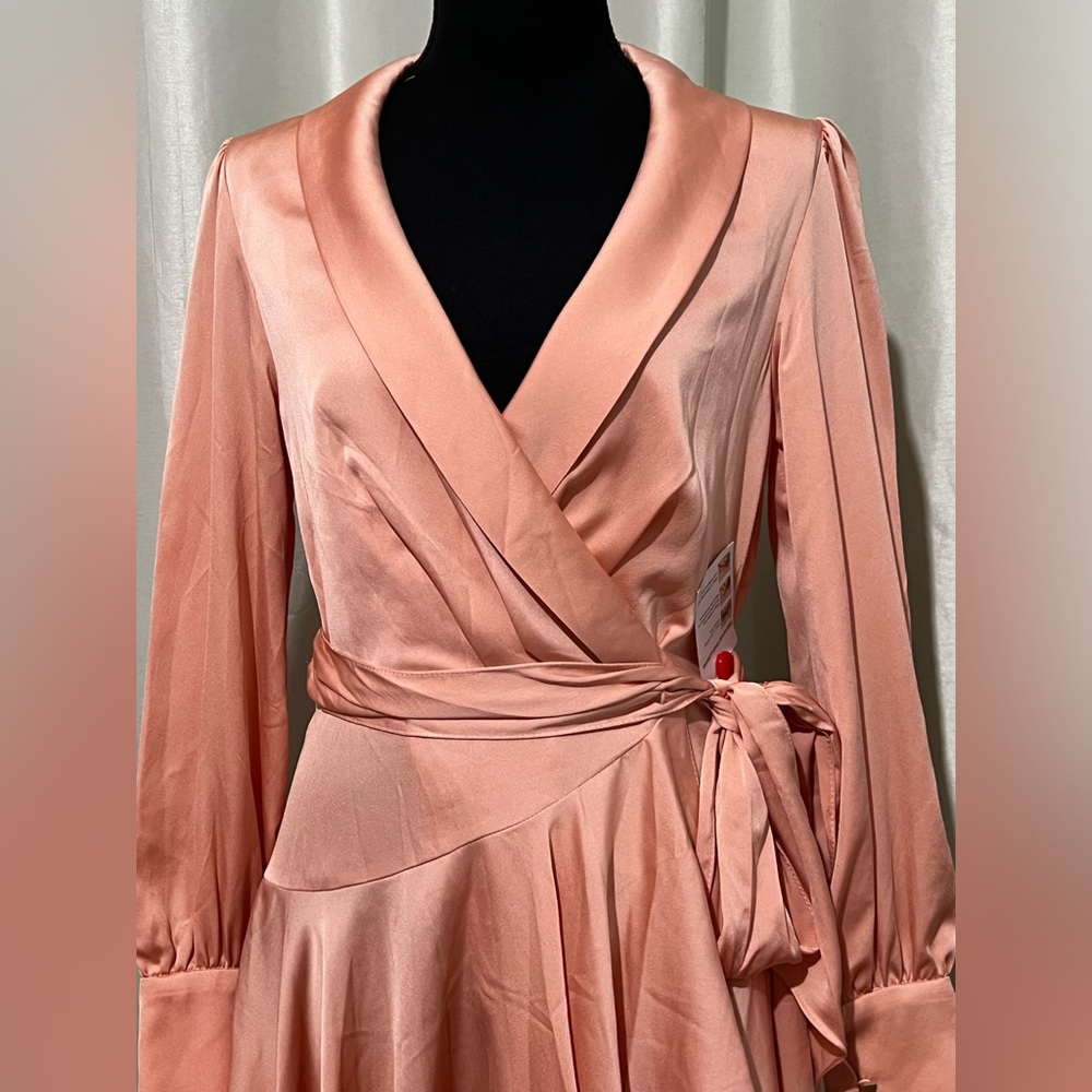 Mac Duggal Elegant salmon Peach Wrap‎ Dress high low Style #70135 size 2 NWT - Picture 4 of 11